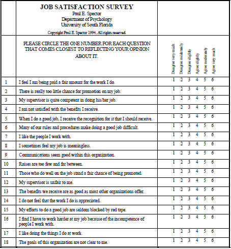 Reliability and validity of job satisfaction survey
